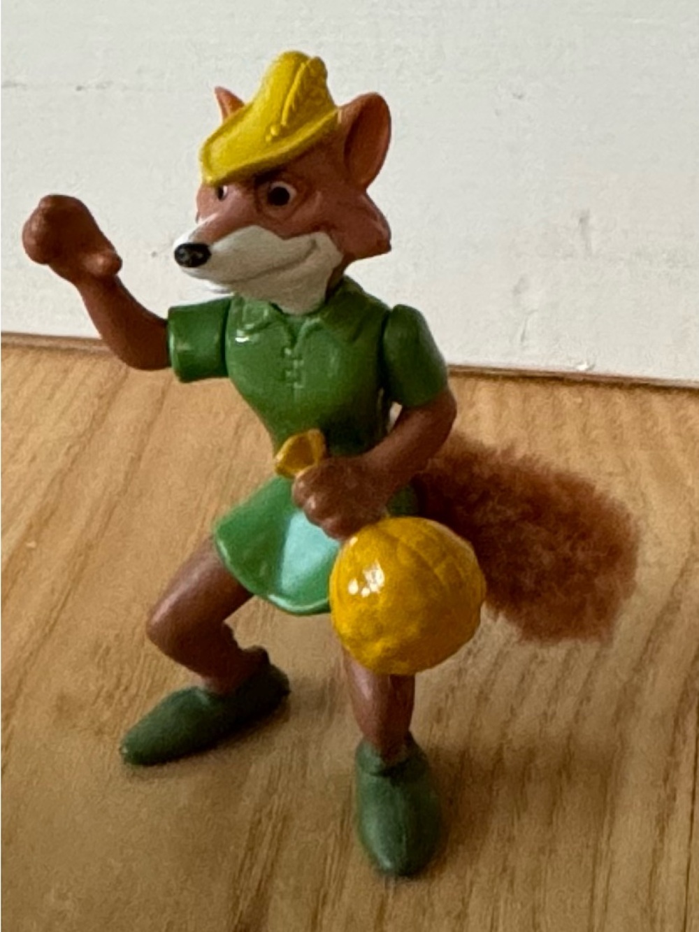 Vintage Disney Robin Hood Fox Figure Fuzzy Tail Money Bag Toy 3.5”